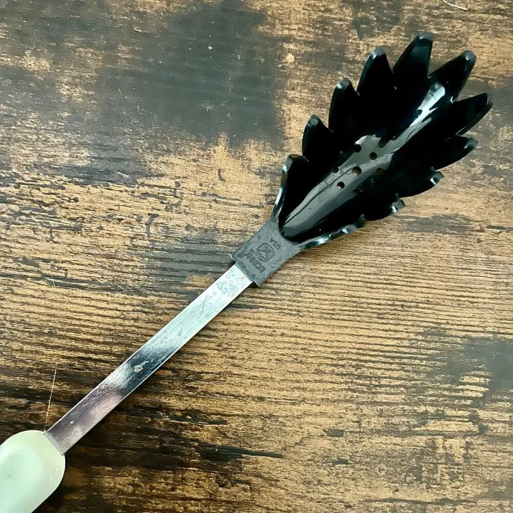 Vintage BONNY Slotted Pasta Server Spaghetti Spoon Black White Utensil